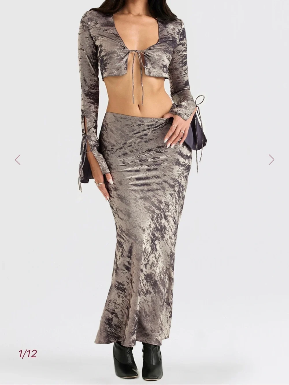 House of CB CLARA Pewter Bias Cut Midi Skirt